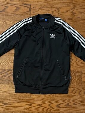 adidas Black Track Jacket with White Three-Stripes
